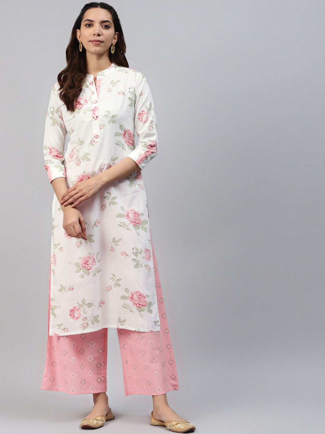 JC4U Floral Printed Regular Pure Cotton Kurta with Palazzos
