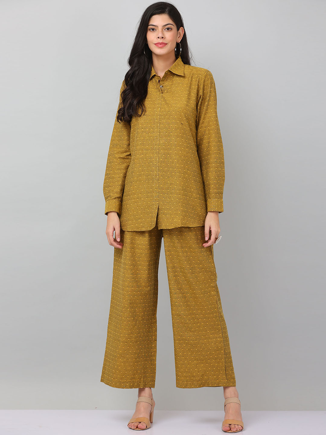 KAANCHIE NANGGIA Women Mustard Printed Shirt with Palazzos