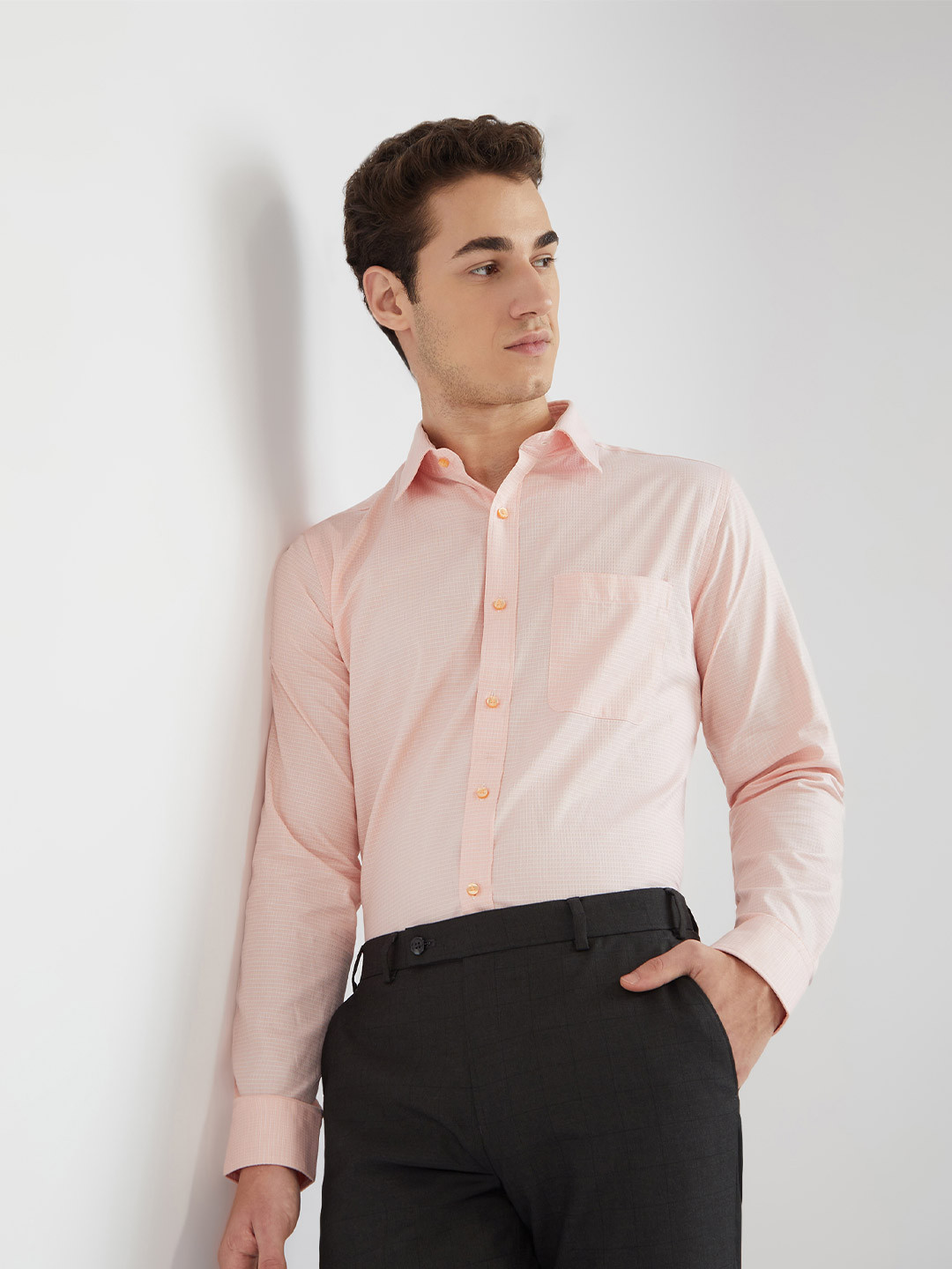 Raymond Pure Cotton Self Design Slim Fit Textured Formal Shirt