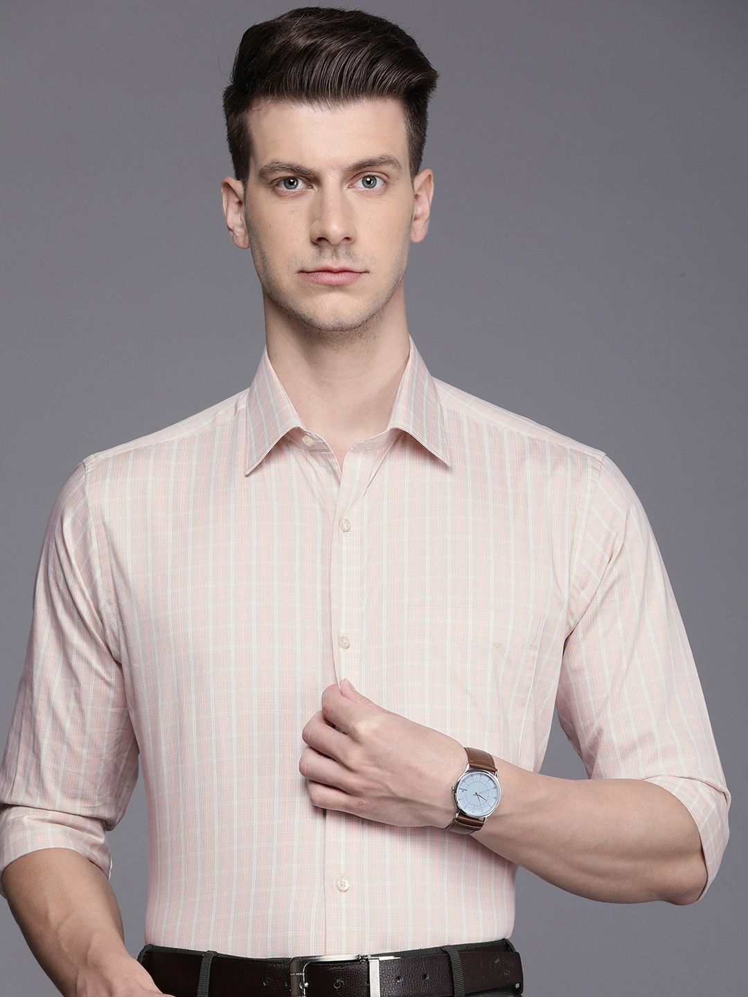 Raymond Self-Checked Slim Fit Pure Cotton Formal Shirt