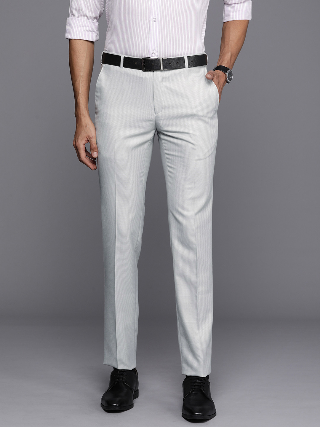 Raymond Men Textured Slim Fit Formal Trousers