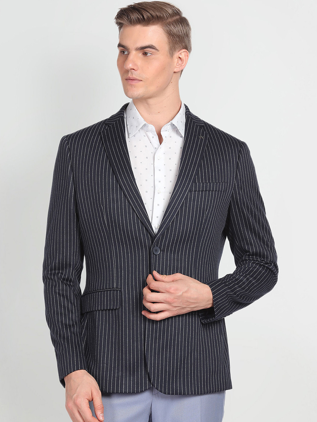 Arrow Striped Single Breasted Slim-Fit Blazer