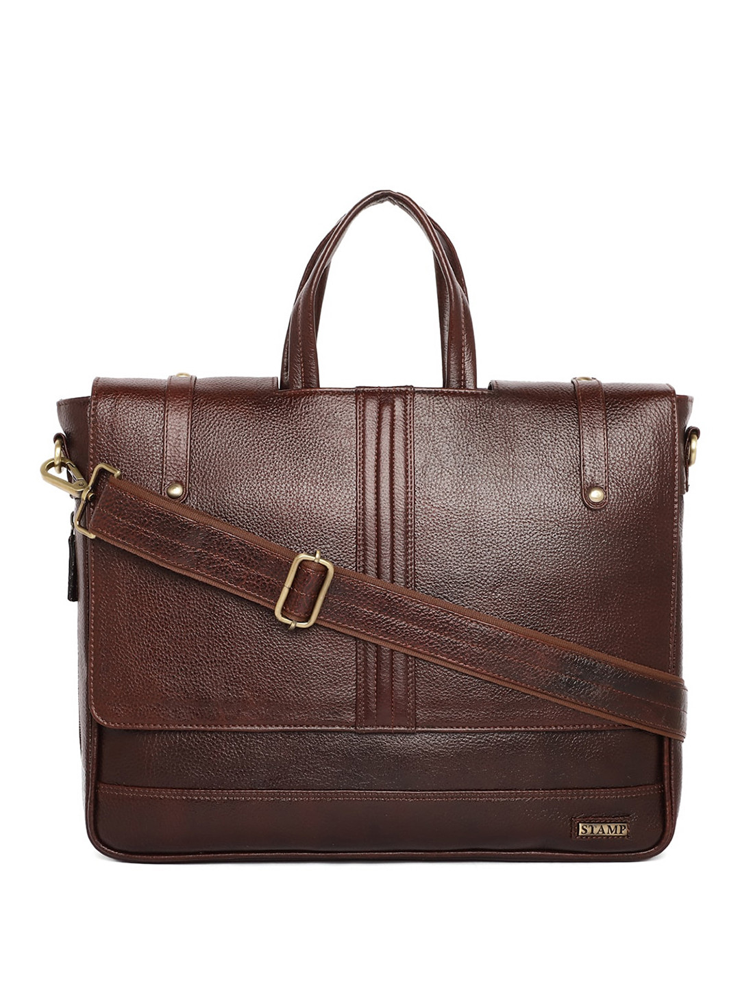 Stamp Unisex Textured Leather Laptop Bag Up to 17 inch