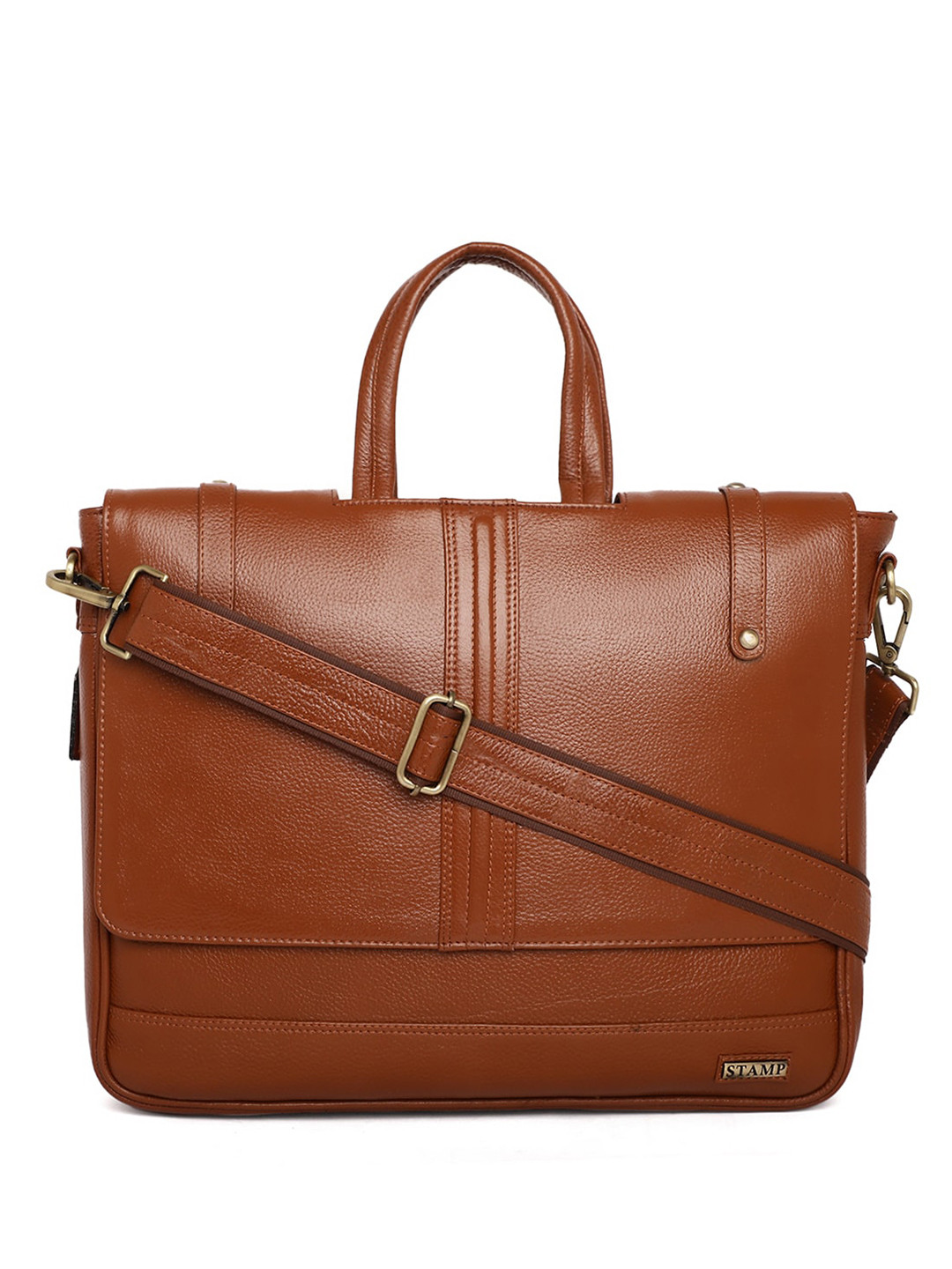 Stamp Unisex Textured Leather Laptop Bag Up to 17 inch