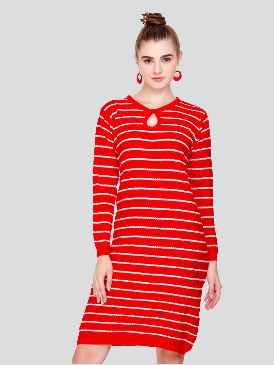 GOSHA & MAU Striped Keyhole Neck Acrylic Jumper Dress