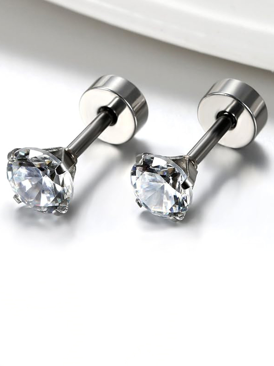 VIEN Set Of 2 Silver-Plated & Gold-Plated Contemporary Cubic Zirconia Studs Earrings