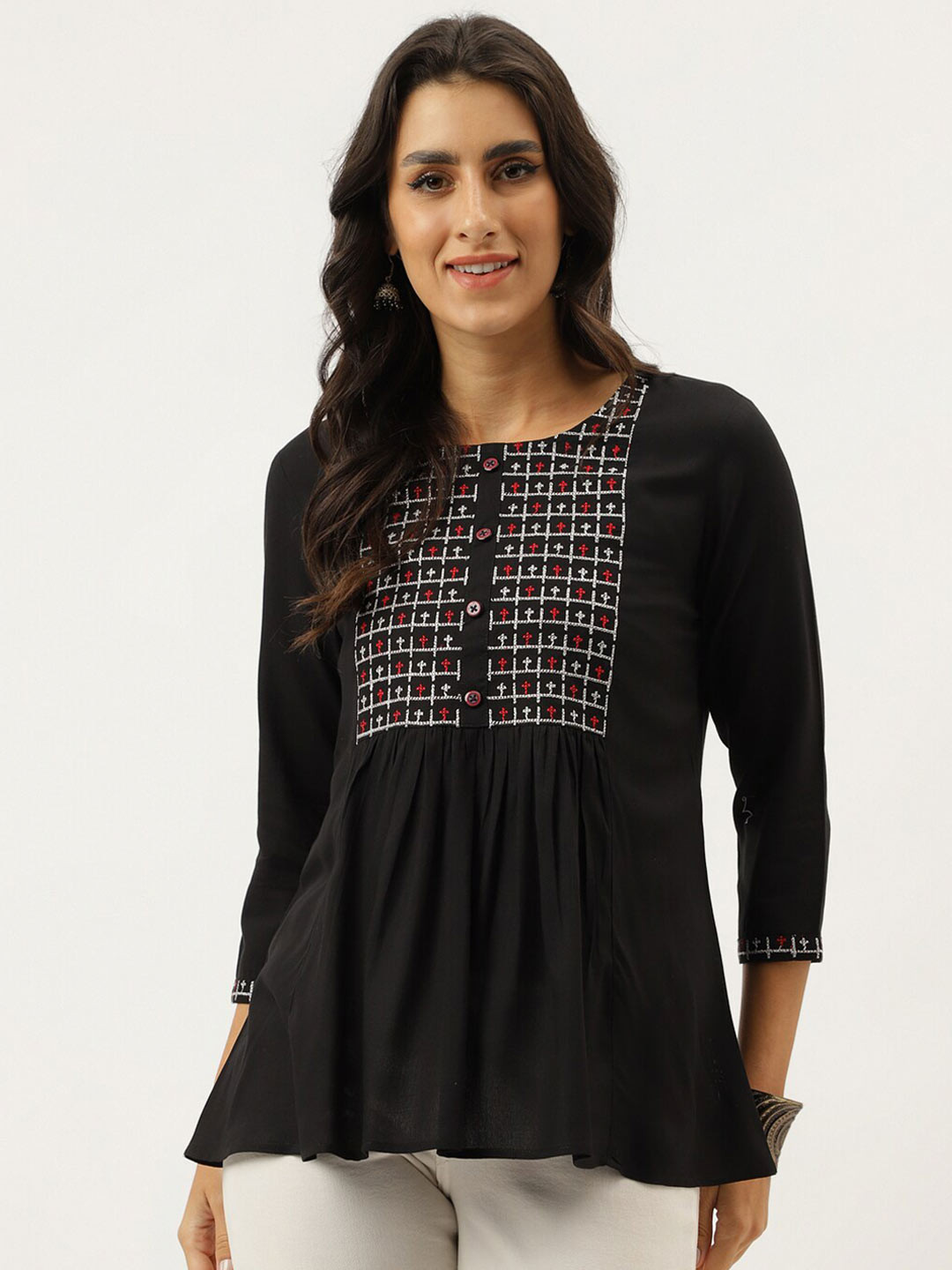 Neemiya Ethnic Motifs Embroidered Thread Work Pleated A-Line Kurti