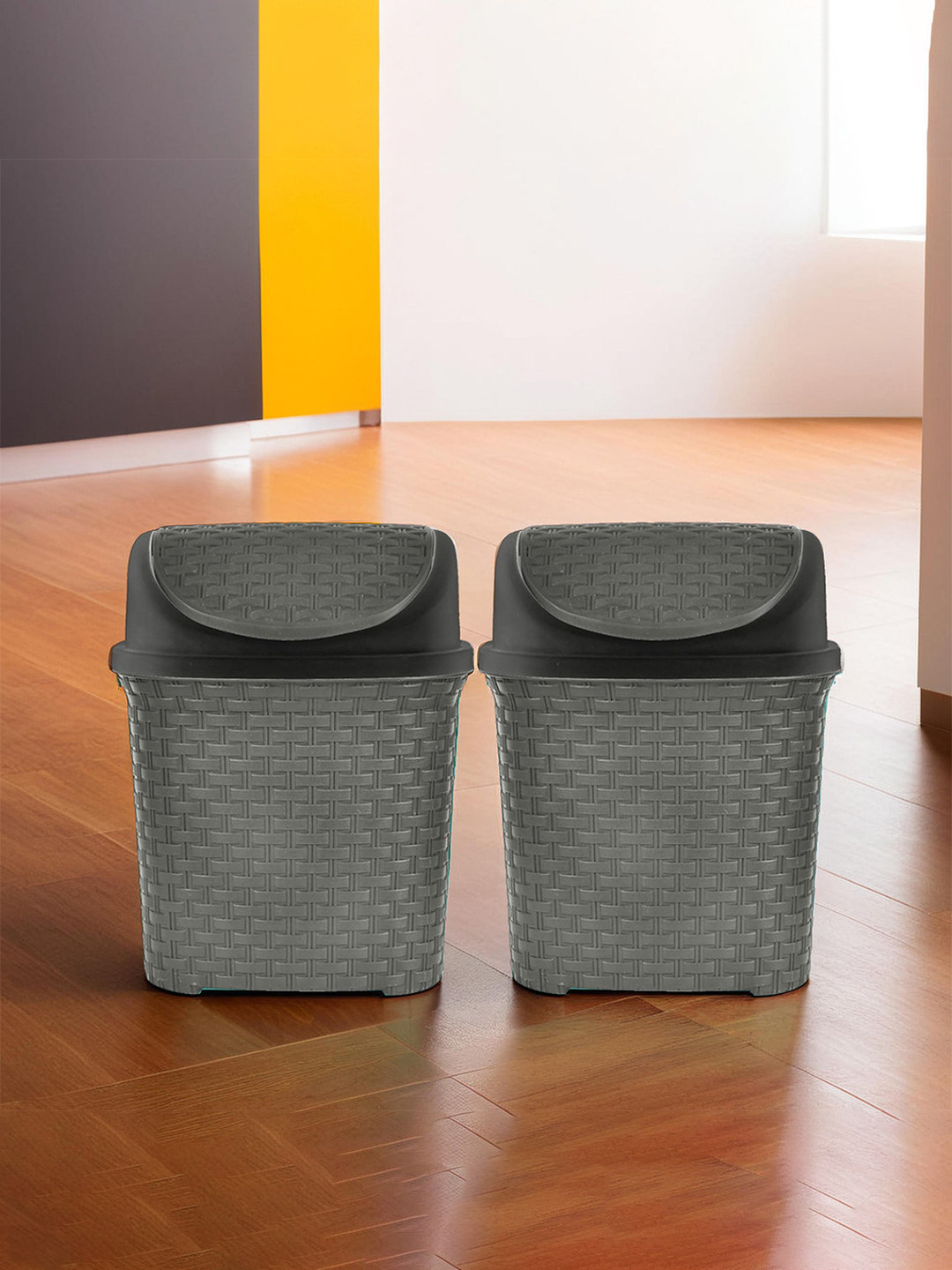 Kuber Industries 2-Pcs Grey Textured Swing Dustbins 10 L Each