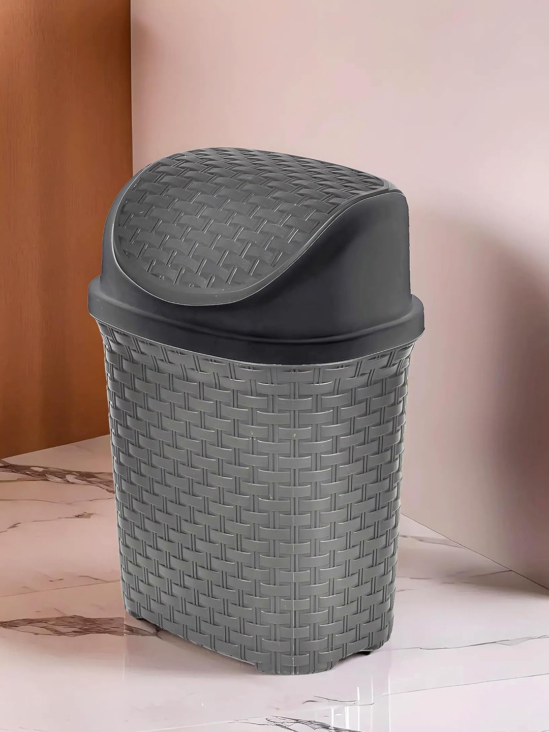 Kuber Industries Grey Textured Swing Dustbins - 7 L