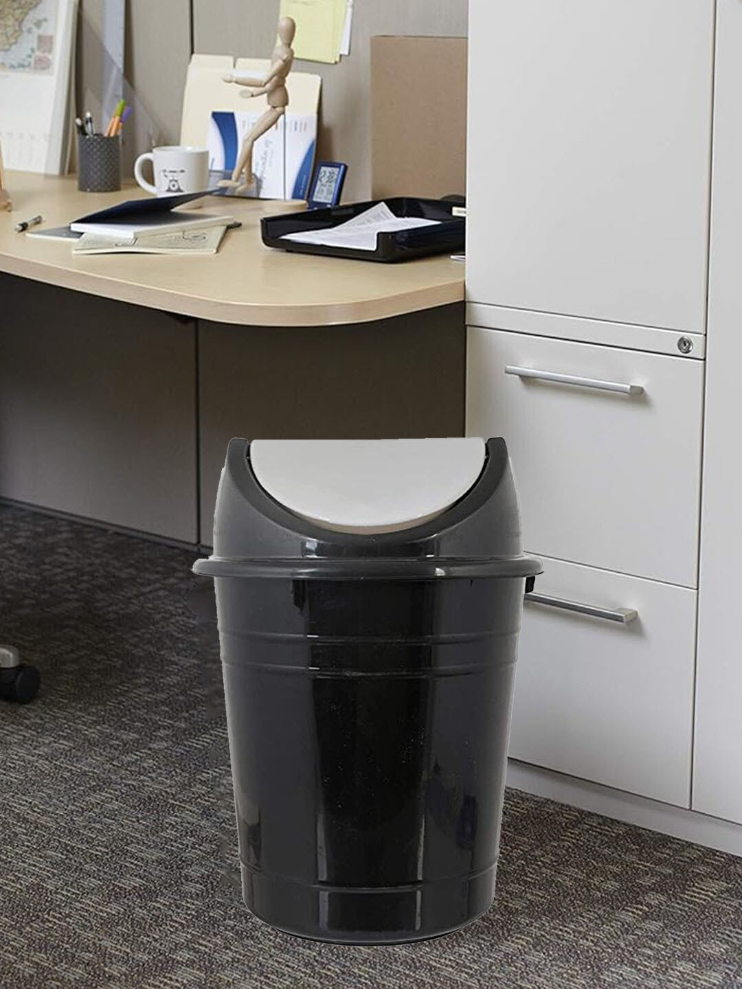 Kuber Industries Black & White 3 Pieces Swing Dustbins - 10 L Each