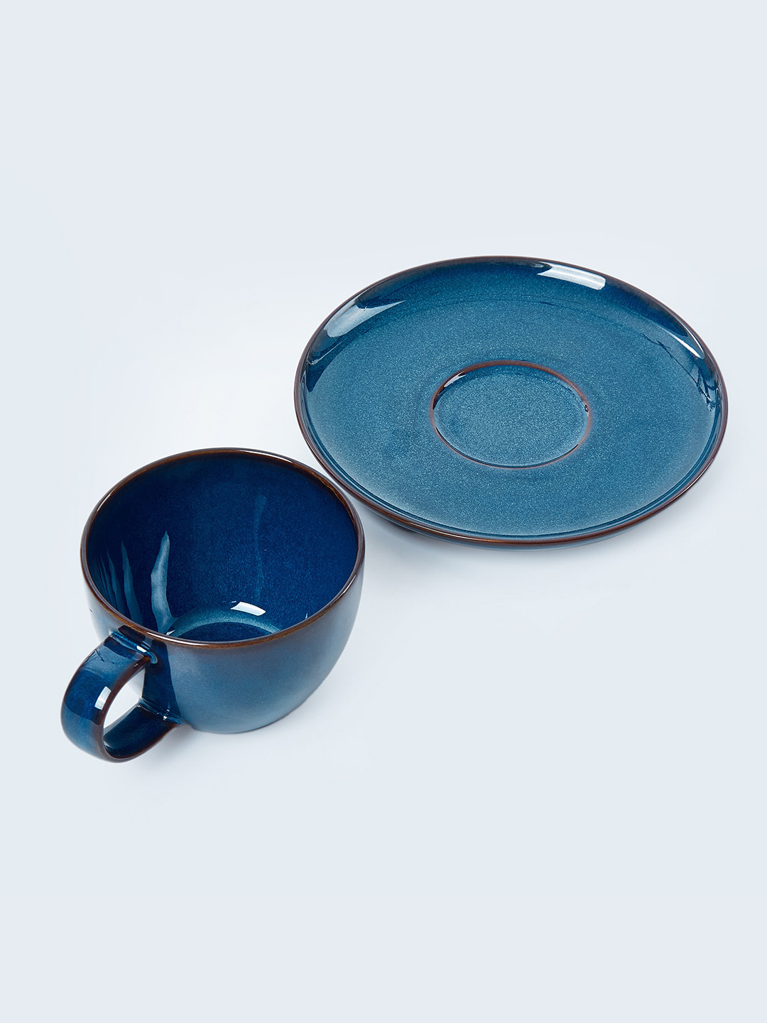 Home Centre Capiz Indi Blue Solid Porcelain Glossy Cup and Saucer 180 ml