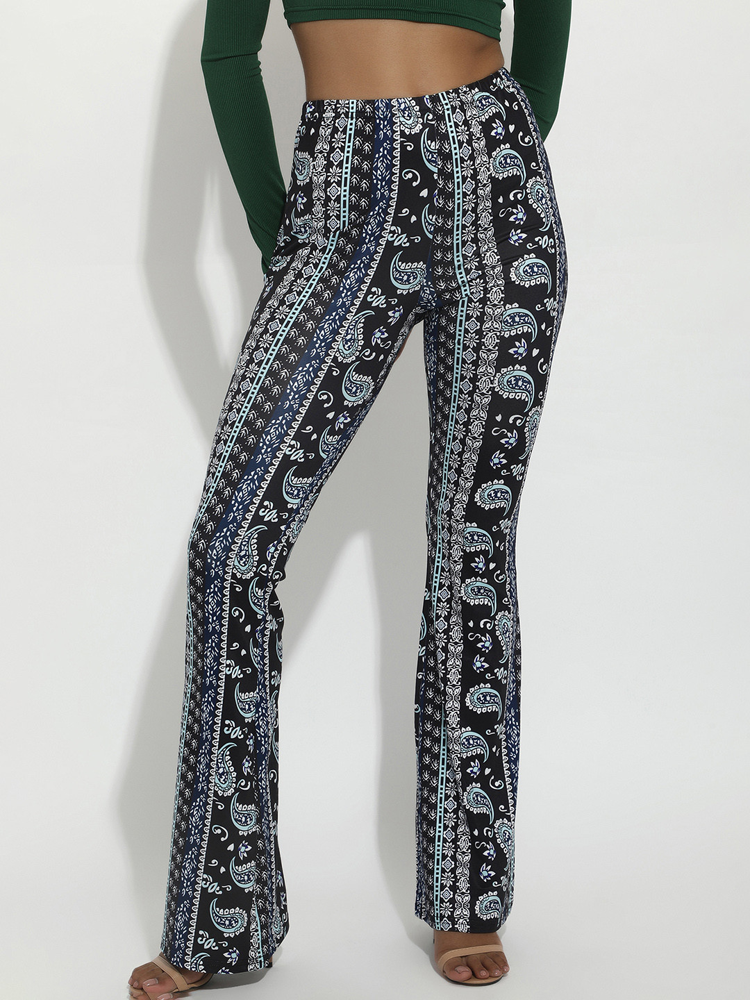 LULU & SKY Women Flared Mid-Rise Ethnic Motifs Printed Bootcut Trouser