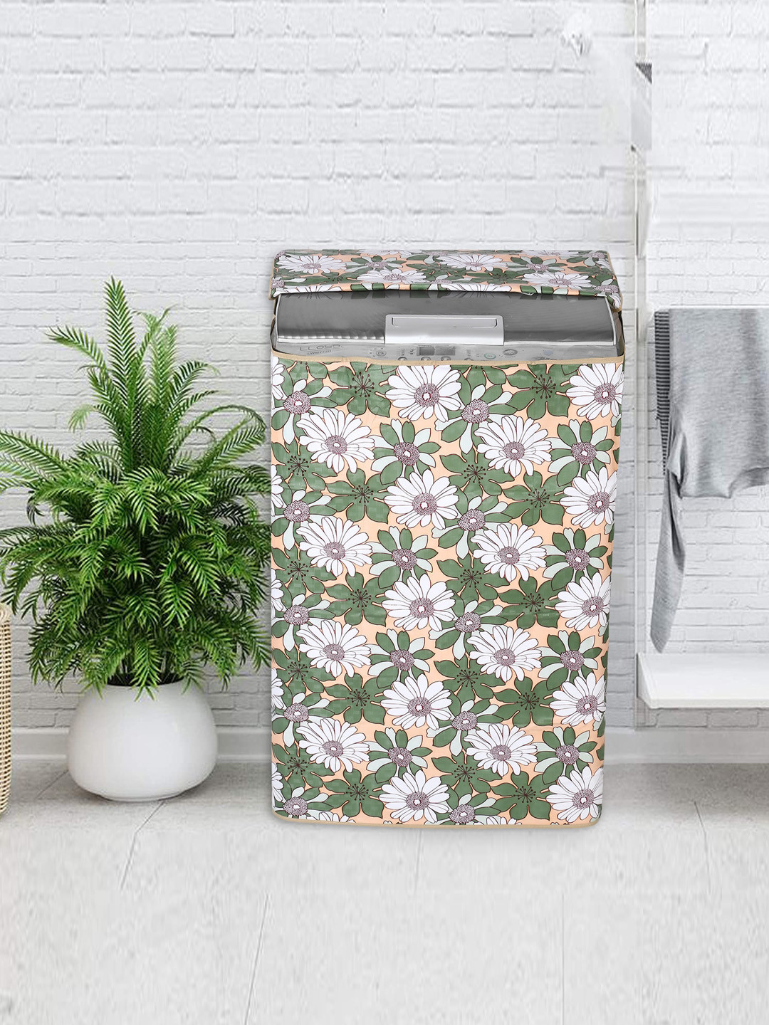 Dakshya Industries Green Printed Washing Machine Cover
