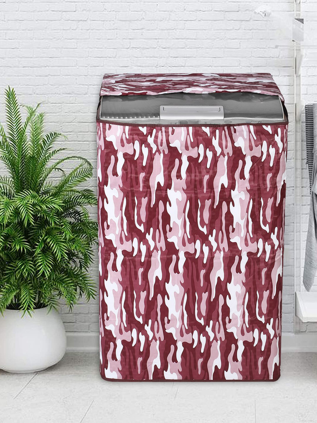 Dakshya Industries Rust & White Printed PVC Washing Machine Cover