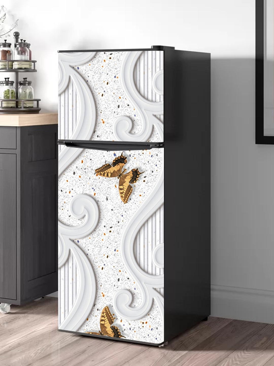 WallDaddy Grey Sprinkle Fly-Printed Refrigerator Sticker