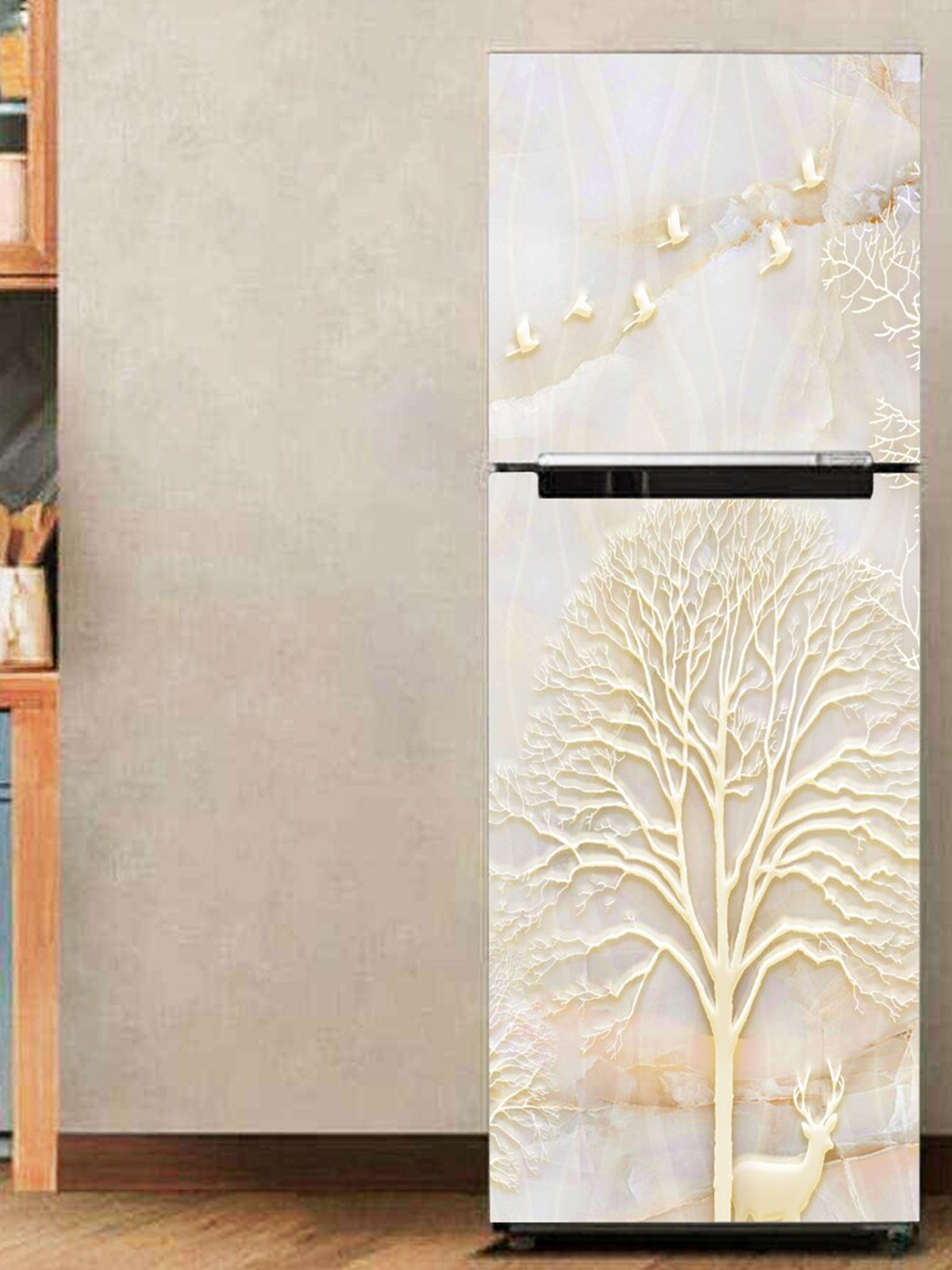 WallDaddy Beige Sky World-Printed Refrigerator Sticker