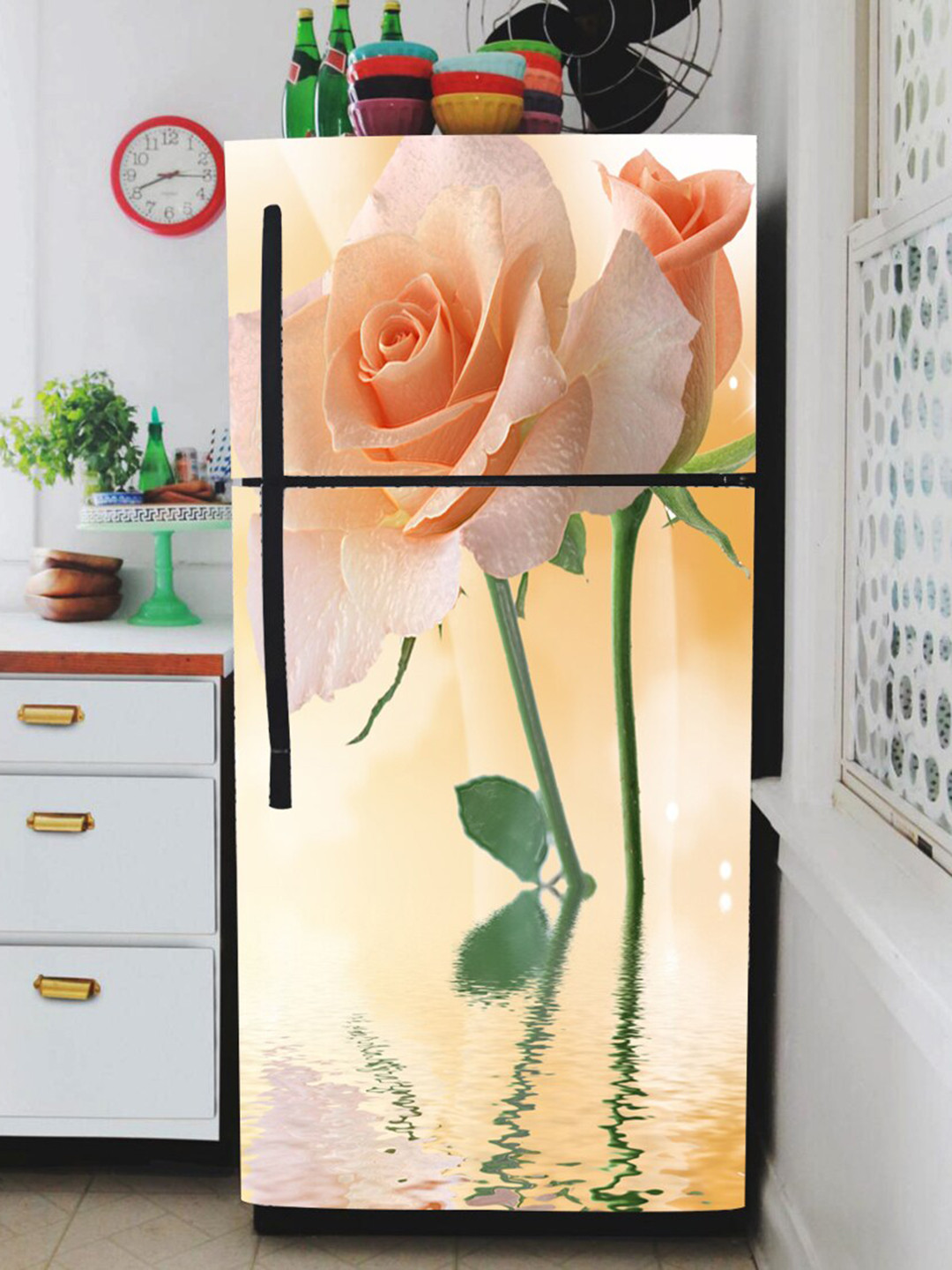 WallDaddy Yellow & Pink Floral-Printed Refrigerator Sticker