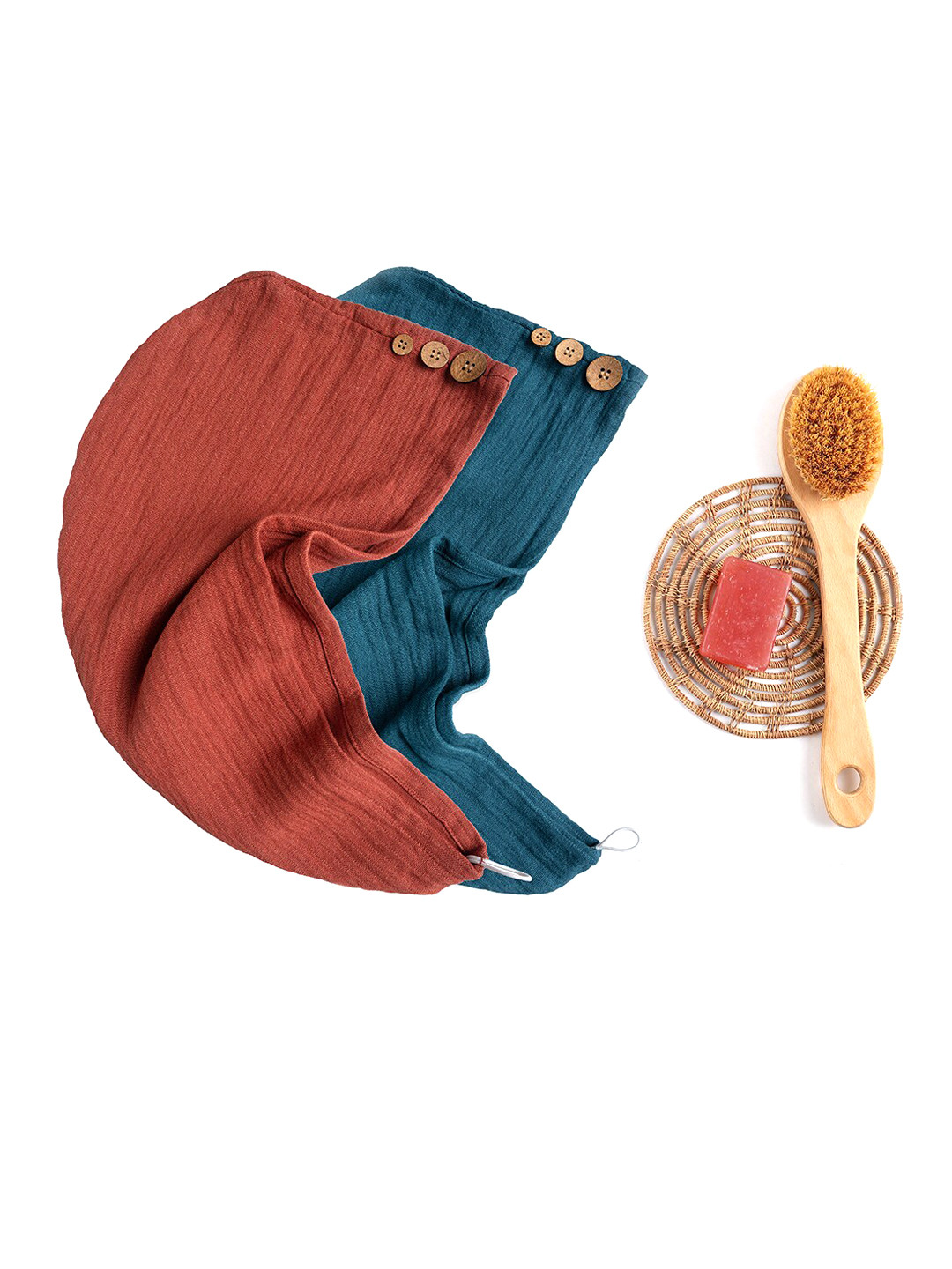 Doctor Towels Brown & Blue Solid 300GSM Set of 2 Anti-Bacterial Banana Hair Towel