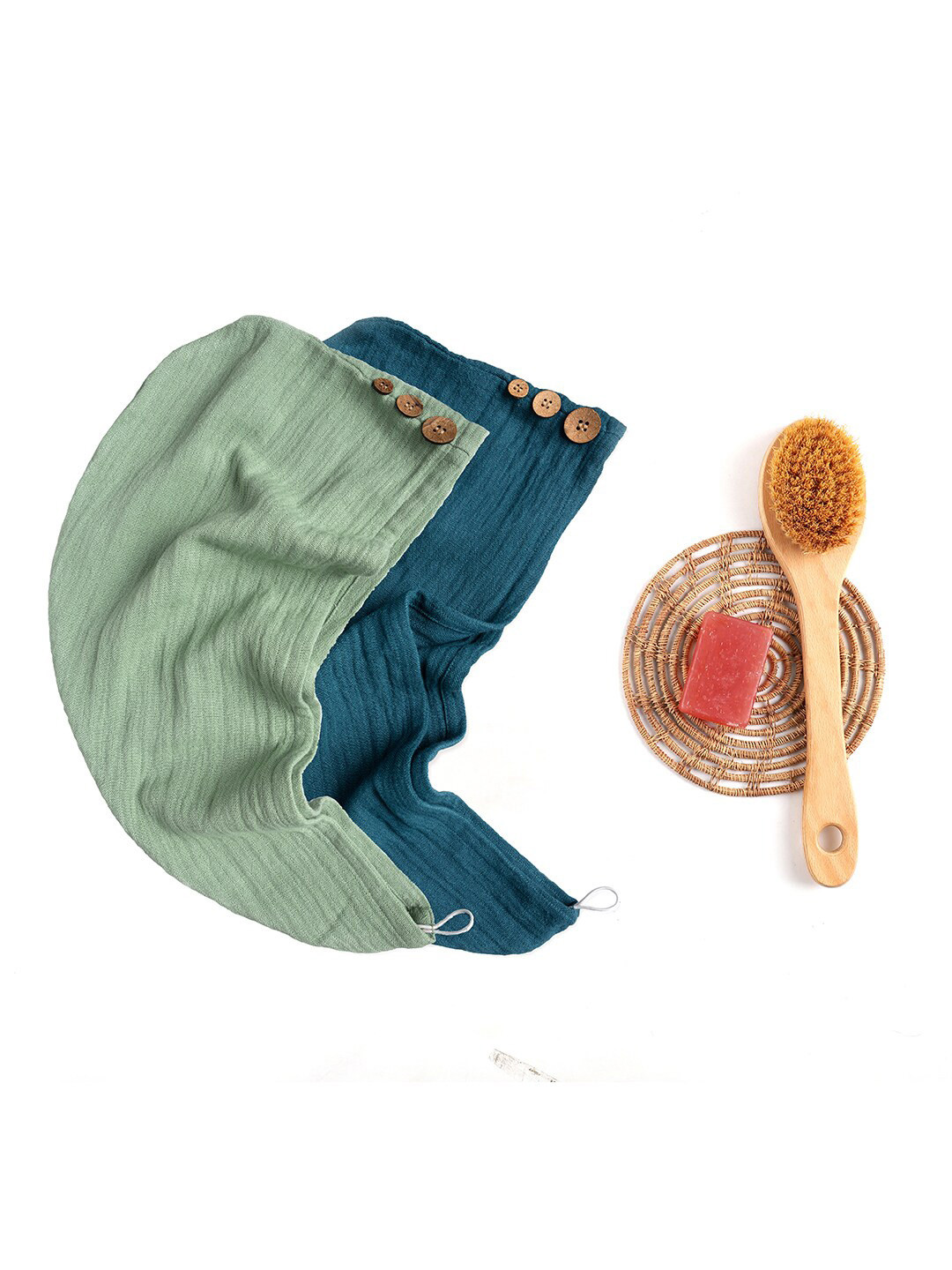 Doctor Towels Green & Teal Solid 300GSM Set of 2 Anti-Bacterial  Banana Hair Towel