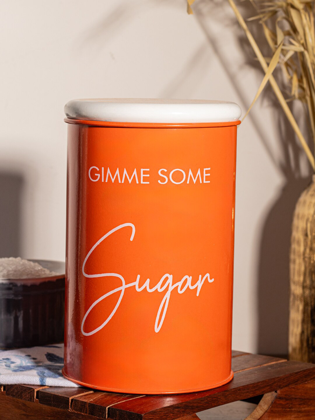 Market99 Orange Typography Metal Dishwasher Safe Clip-On Canister-900ml