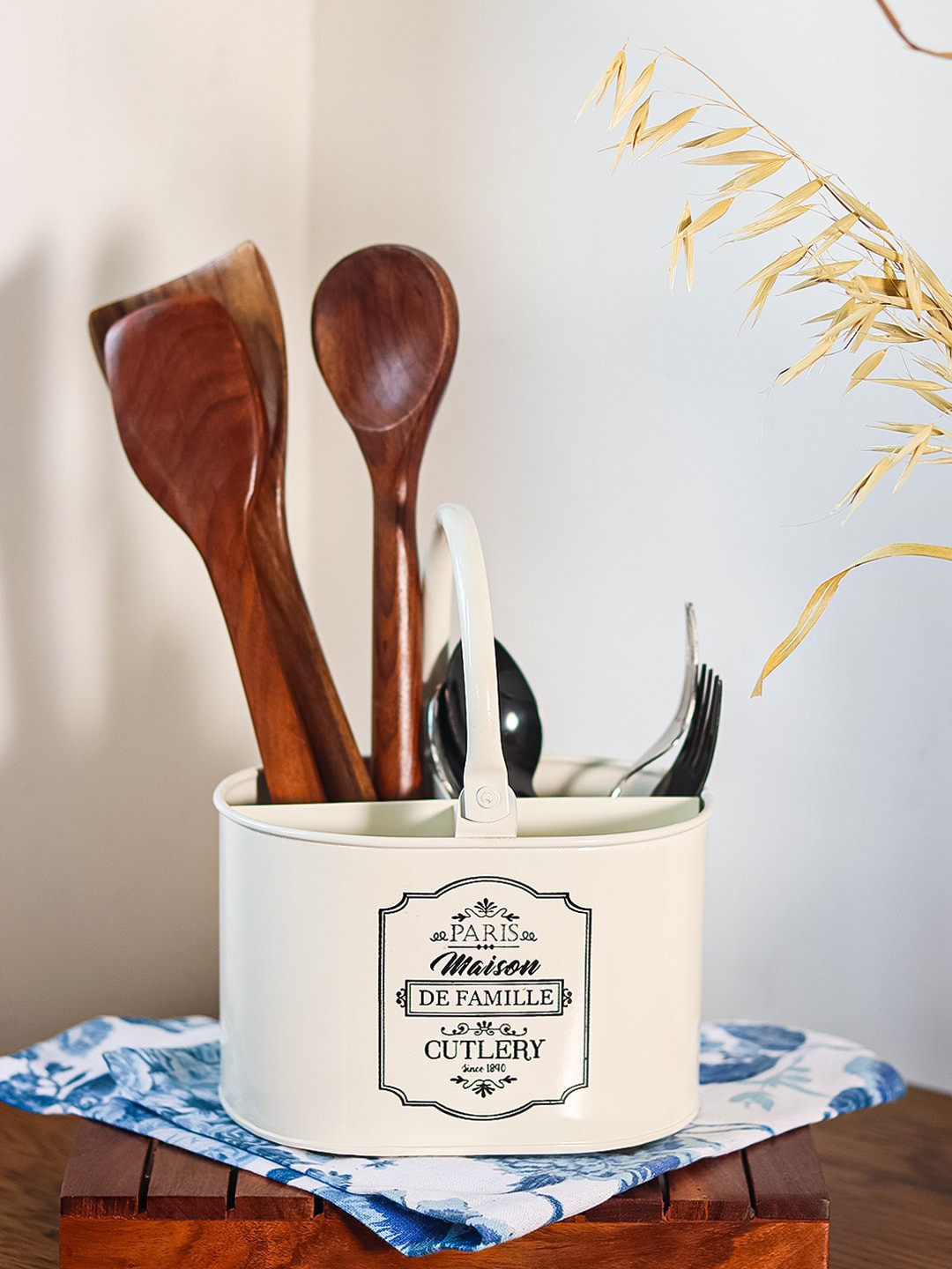 MARKET99 Off-White Printed Metal Cutlery Holder