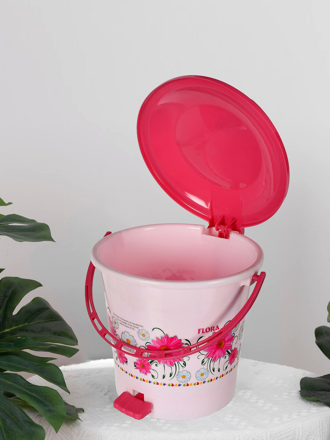 Kuber Industries Pink & White Printed Pedal Dustbins - 5 L