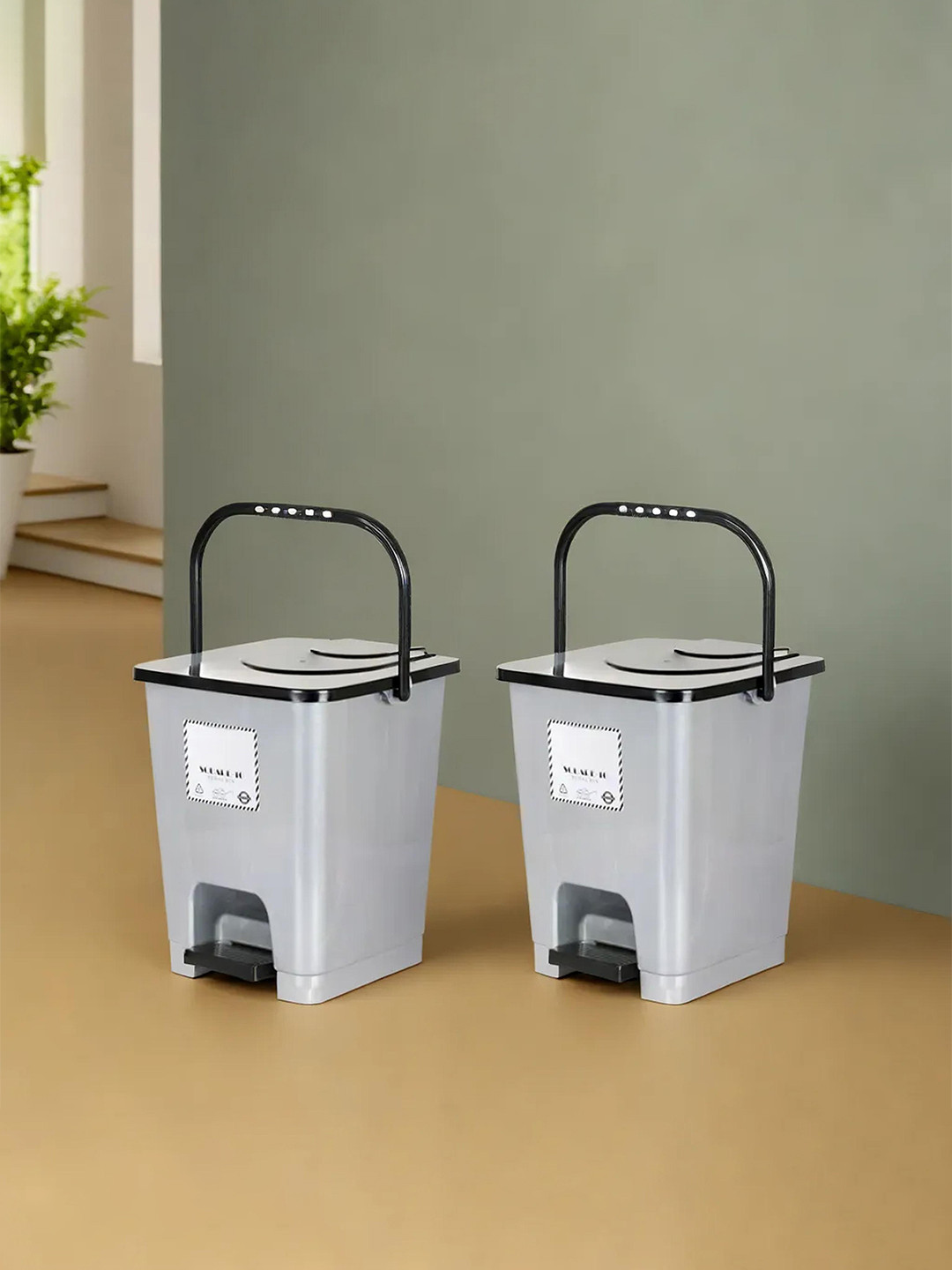 Kuber Industries Grey 2 Pieces Pedal Dustbins - 10 L Each