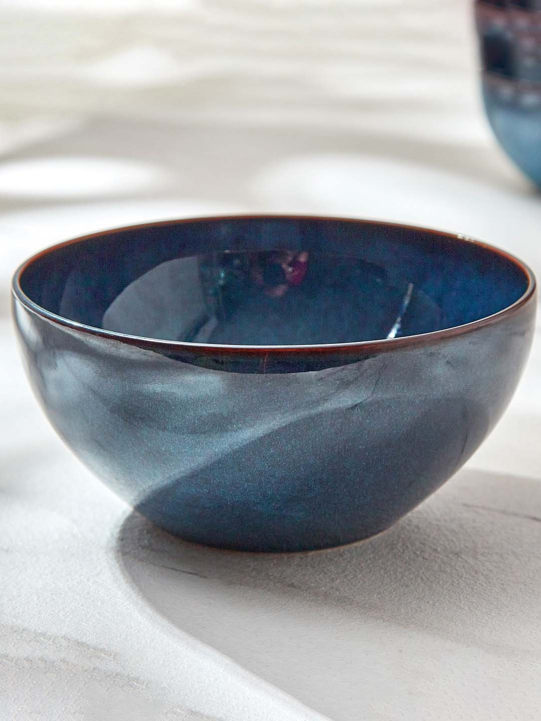 Home Centre Capiz Indi Blue Porcelain Cereal Serving Bowl 600 ml