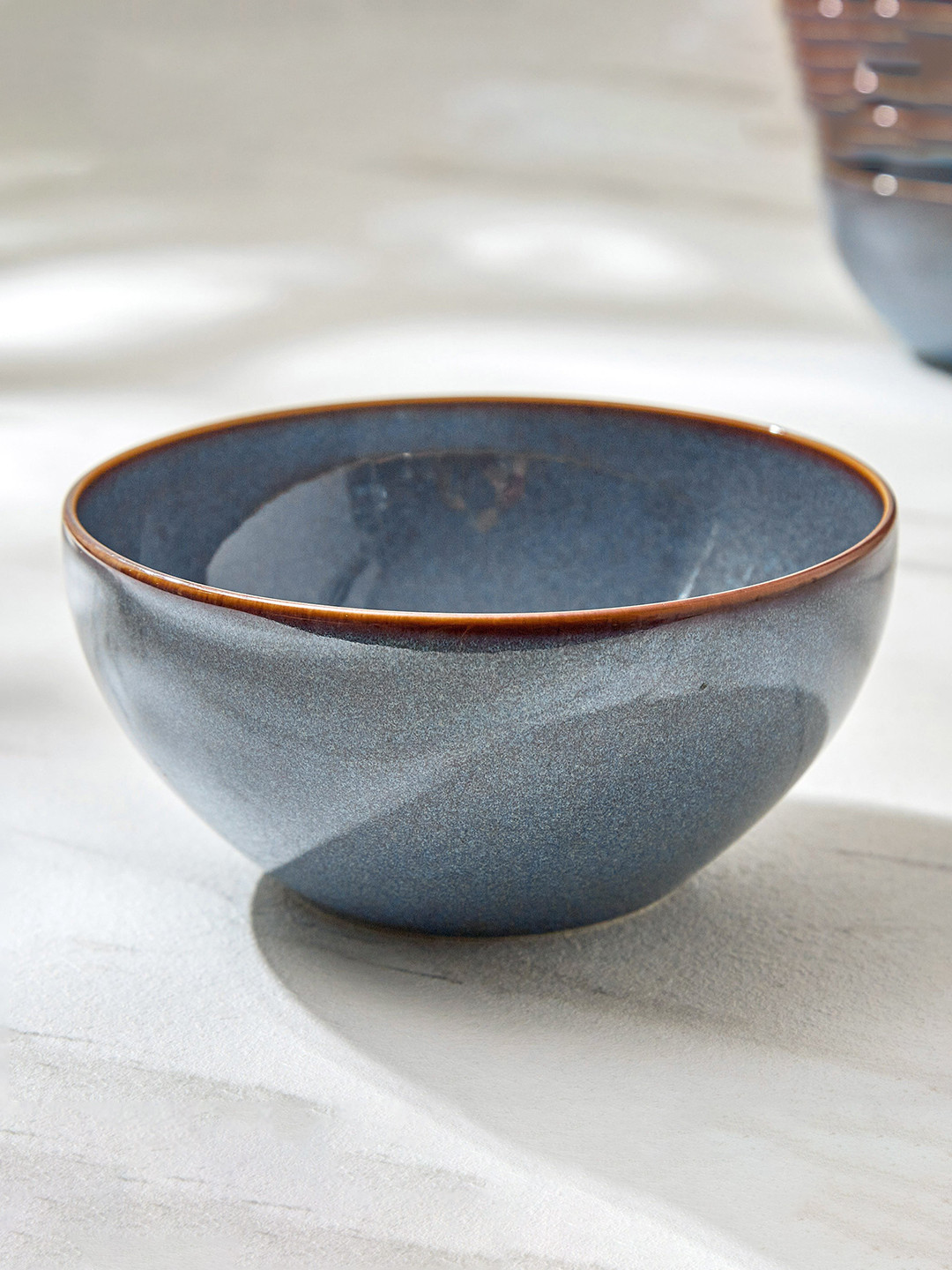 Home Centre Capiz Grigio Blue Porcelain Cereal Bowl - 600ml