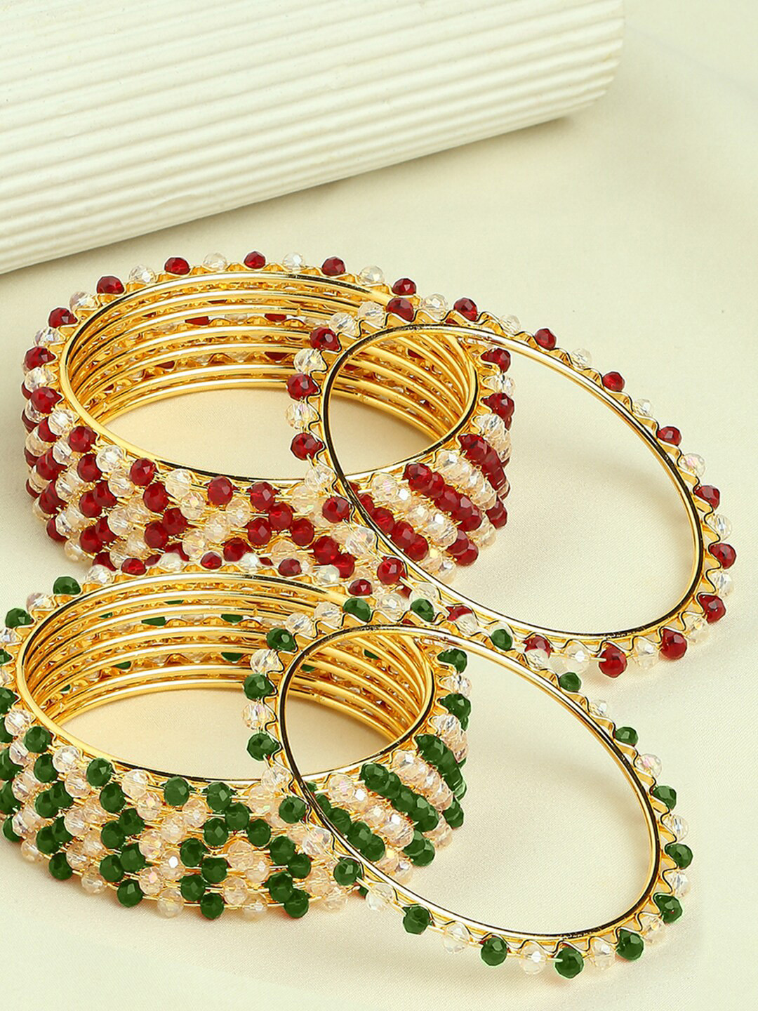 OOMPH Set Of 16 Gold-Plated Crystal Bead Bangles