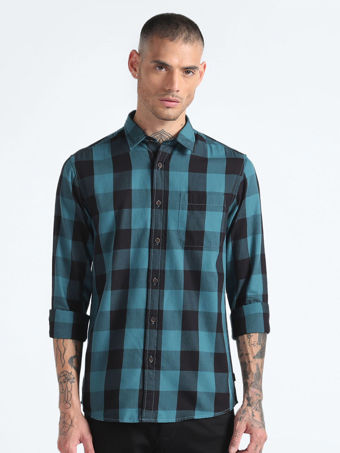 Flying Machine Buffalo Checks Twill Pure Cotton Casual Shirt