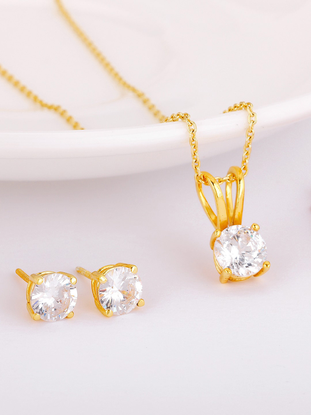 GIVA Gold-Plated Cubic Zirconia Stone-Studded Necklace and Earrings