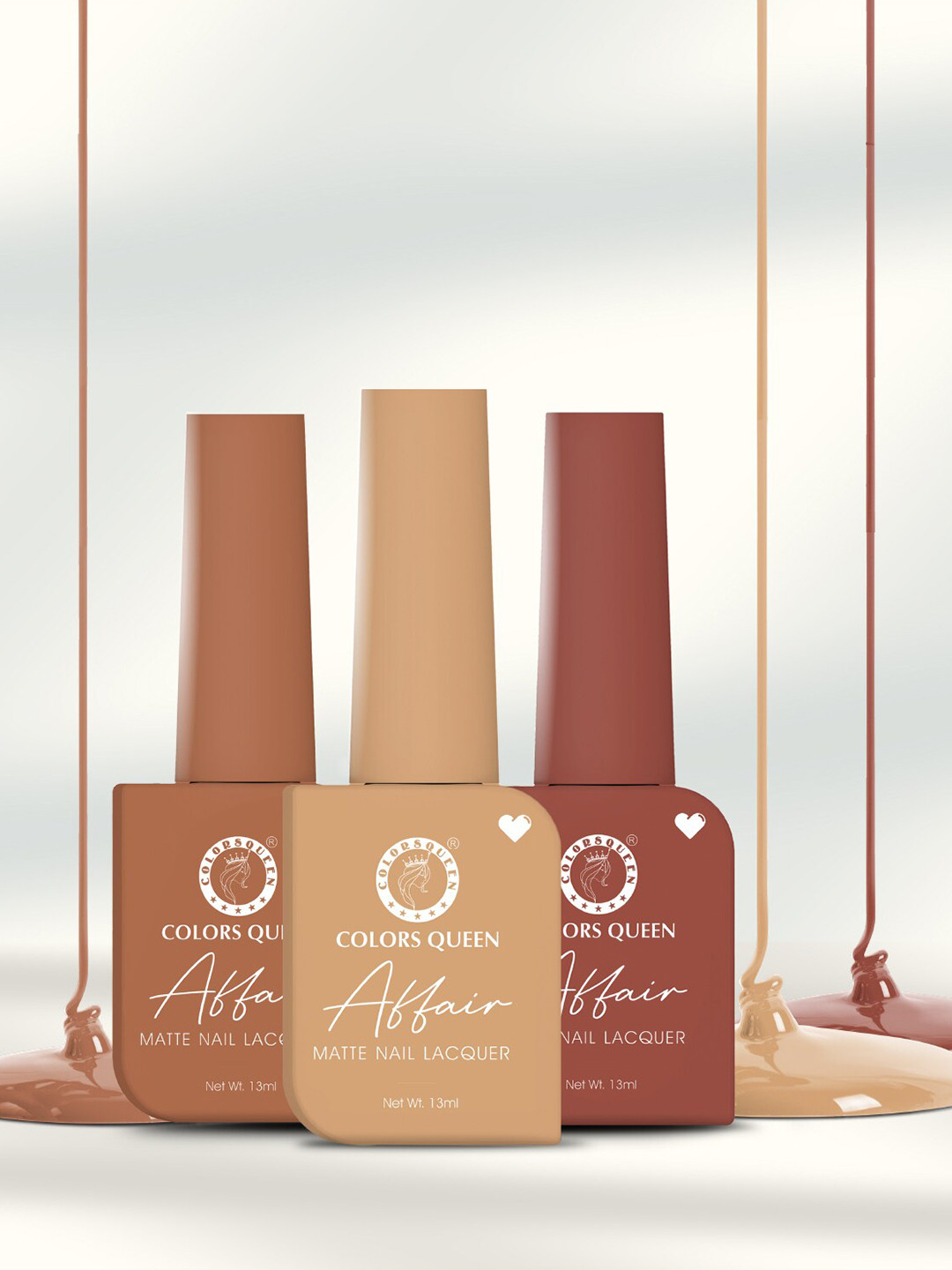 Colors Queen Affair 3P Matte Nail Lacquer- 13ml Each -Rusty Cinemon-Ginger Bread-Rose Wood