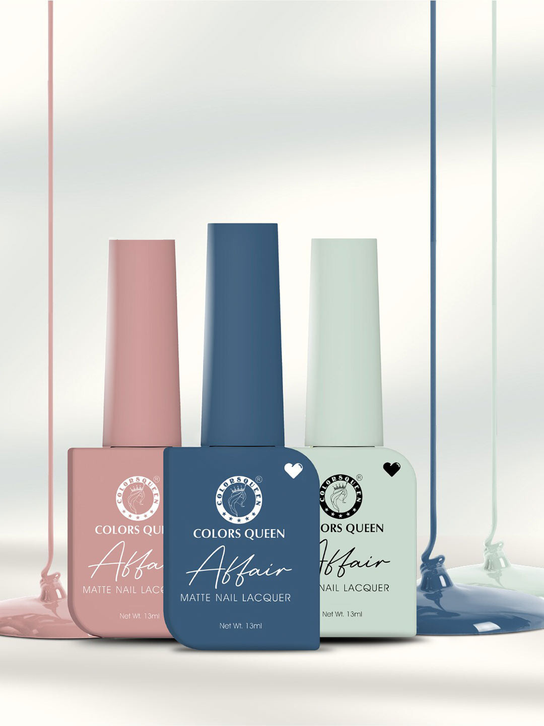 Colors Queen Affair 3-Pcs Matte Nail Lacquer- 13ml Each -Nude-Sapphire Stable-Coral Mint