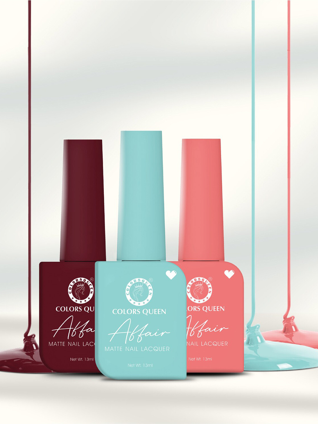 Colors Queen Affair 3Pcs Matte Nail Lacquer-13ml Each-Regal Ruby-Bubble Gum Pop-Frost Grey
