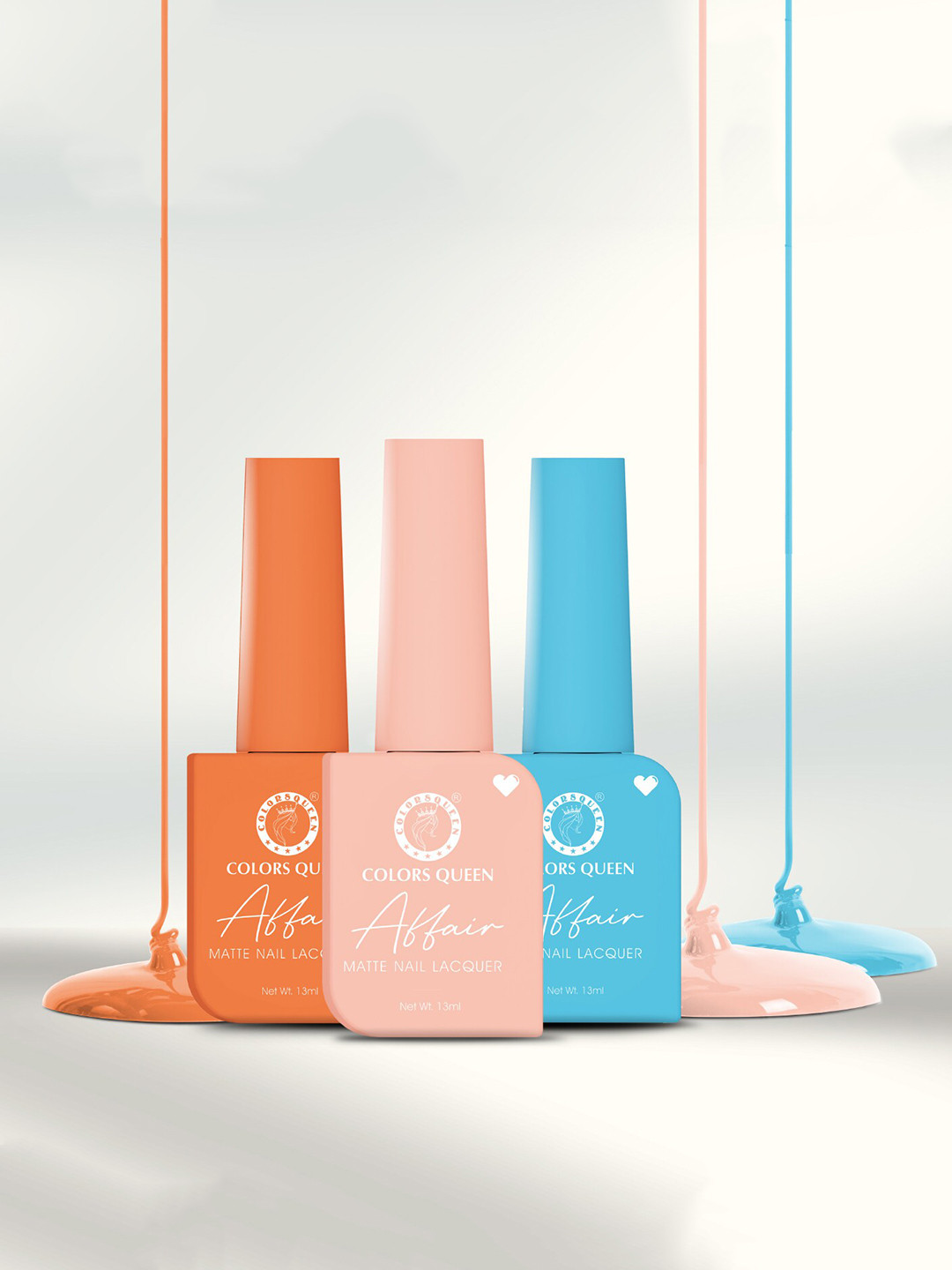 Colors Queen Affair 3-Pcs Matte Nail Lacquer- 13ml Each -Tangy Sunset-Sweet Nector-Blue