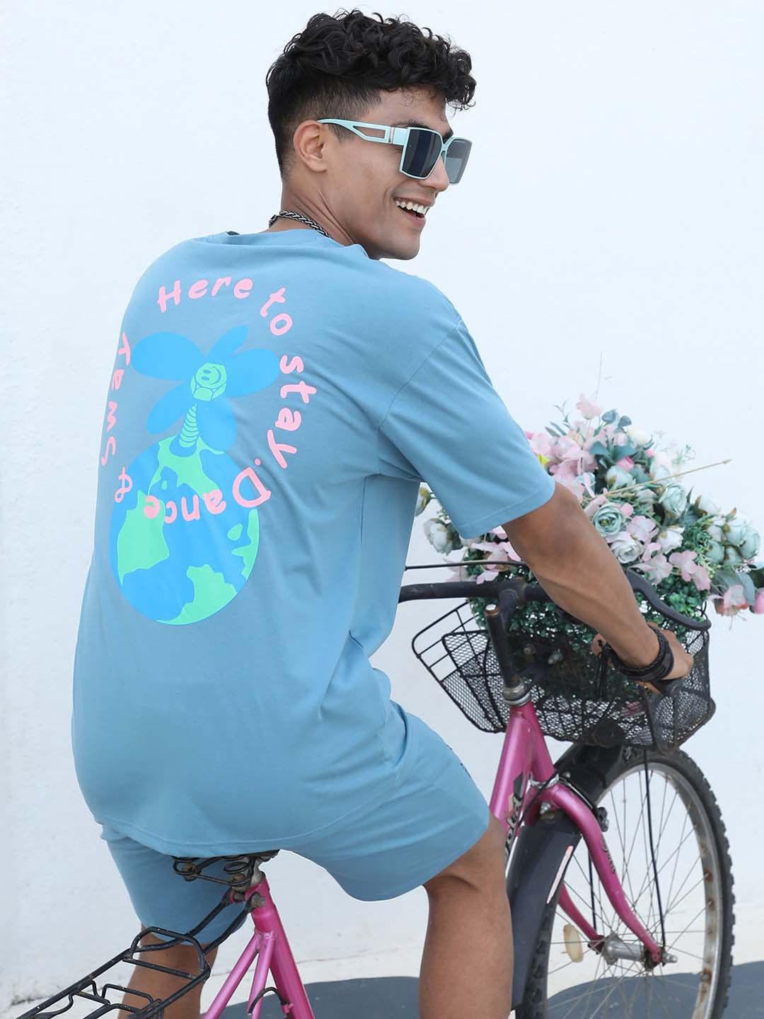 Campus Sutra Blue Printed T-Shirt & Shorts Co-Ords