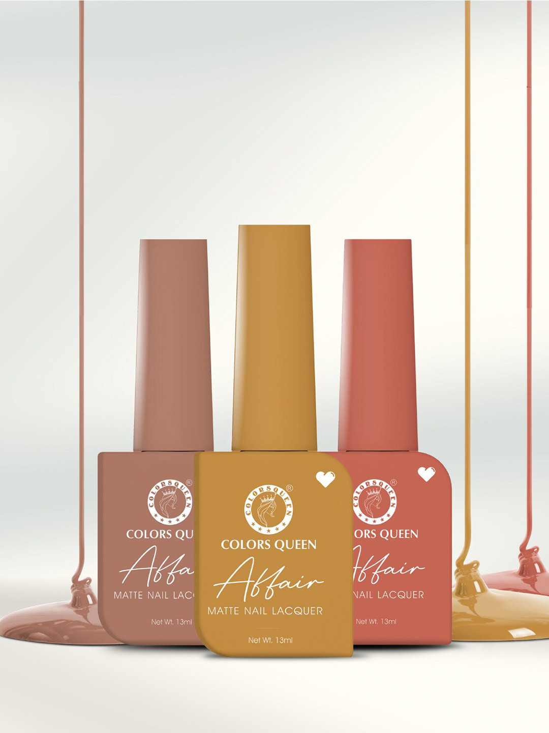 Colors Queen Set of 3 Affair Long Lasting & Chip-Resistant Matte Nail Lacquer - 13 ml each