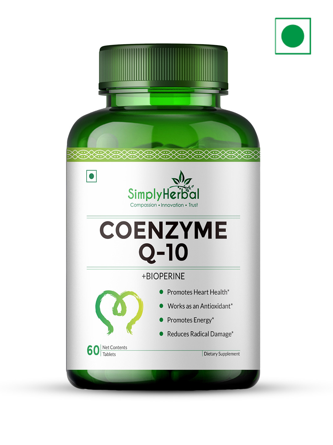 Simply Herbal CoQ10 Bioperine Natural Coenzyme 200mg Heart Health Supplements - 60 Tablets