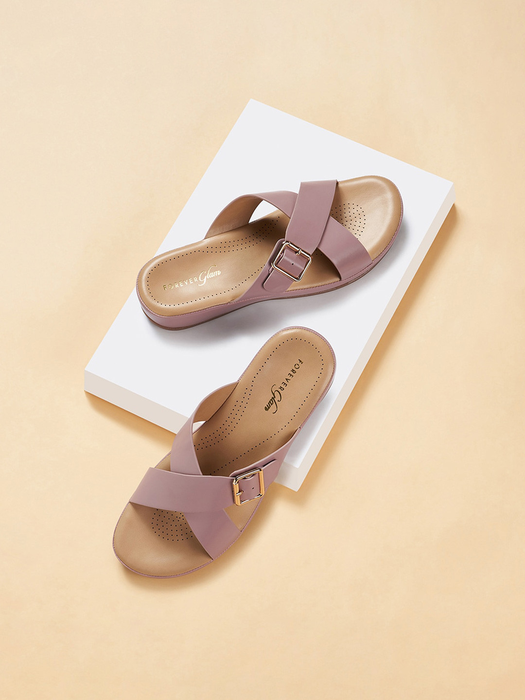 Forever Glam by Pantaloons Cross Strap Open Toe Flats With Buckle Detail