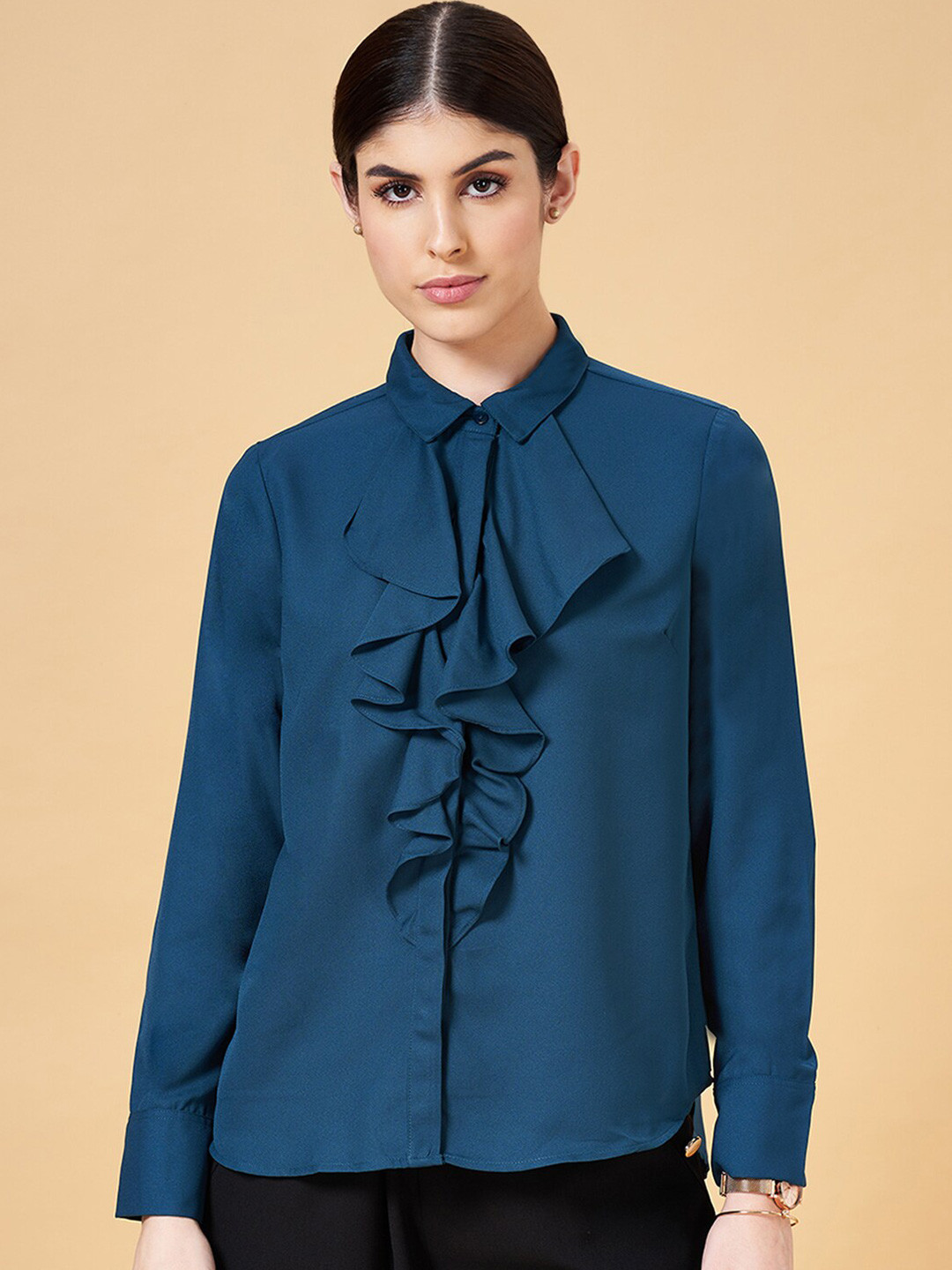 Annabelle by Pantaloons Cuff Sleeves Ruffles Shirt Style Top