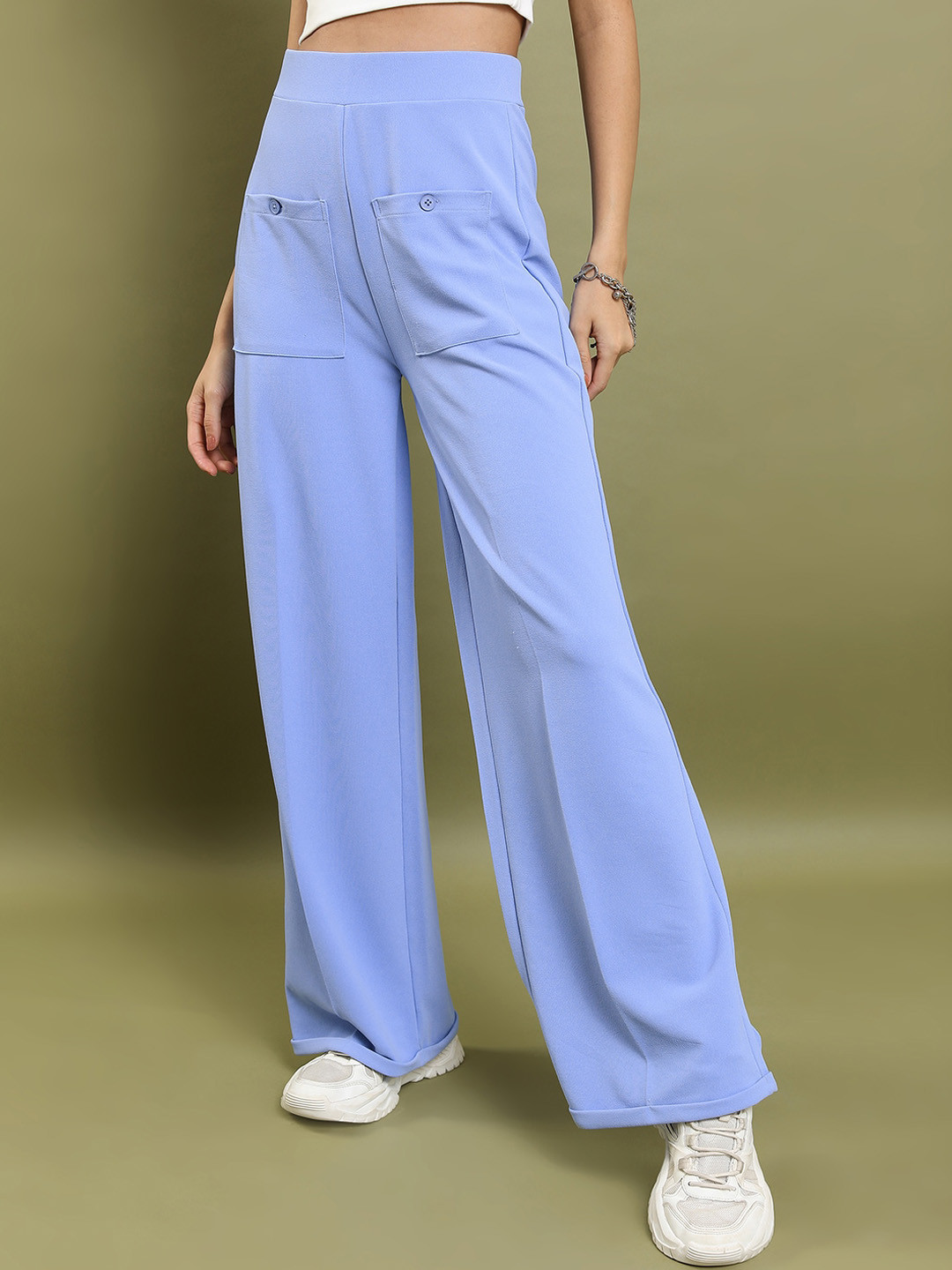 Tokyo Talkies Women Blue Wide Leg Trousers
