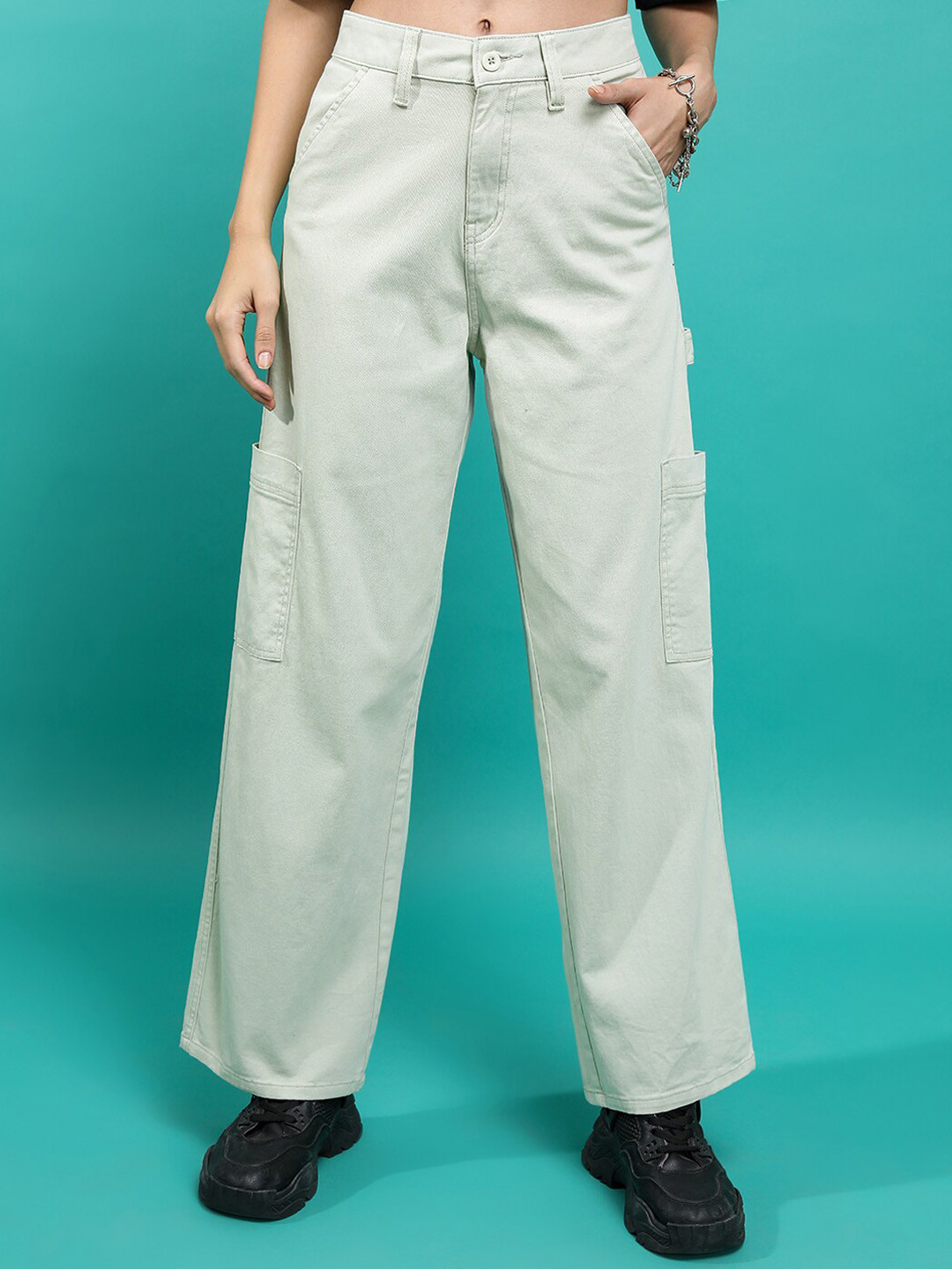 Tokyo Talkies Women Green Flared Cargos