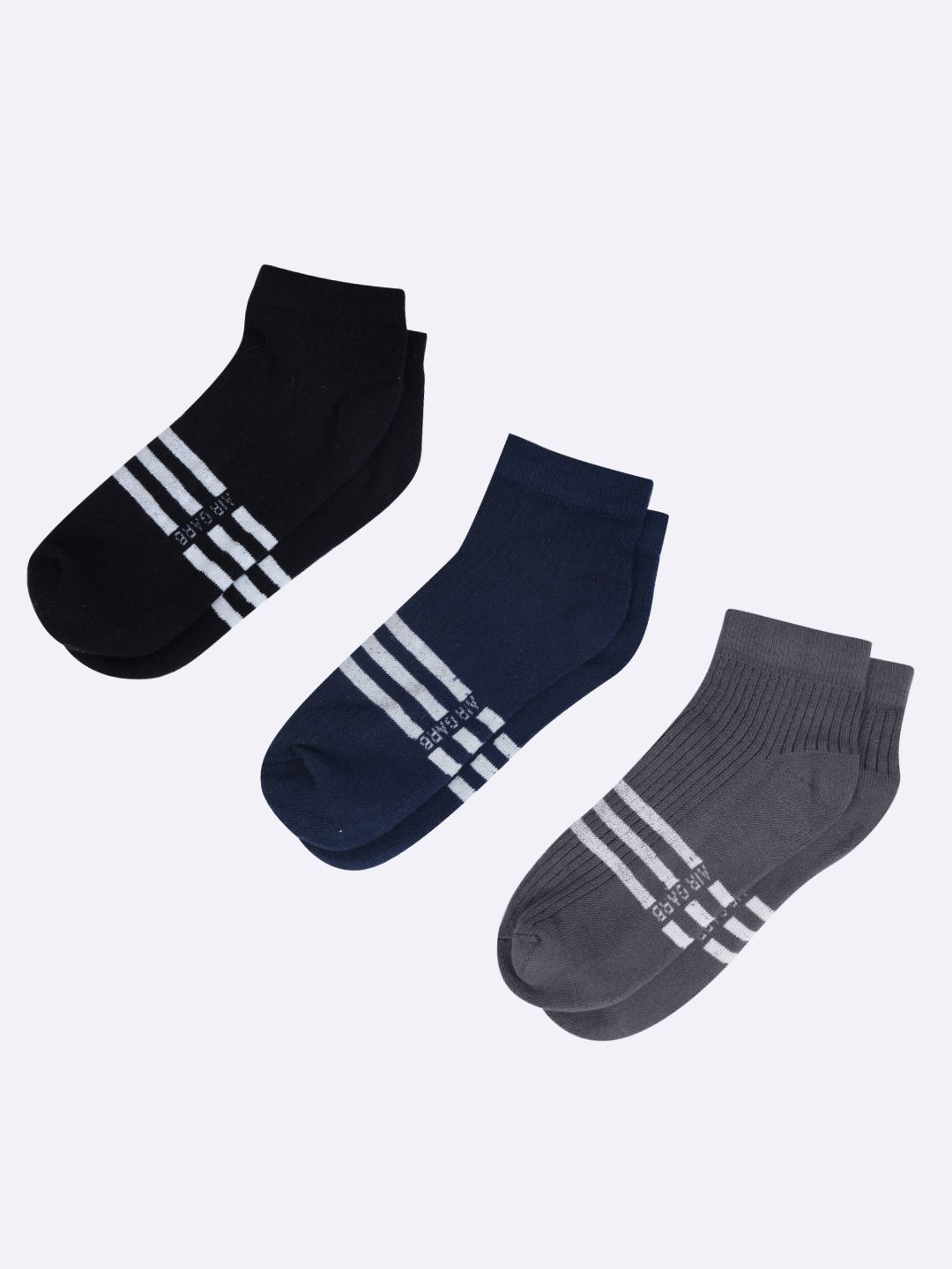 AIR GARB Pack of 3  Ash and Blue and Black Low Ankle  with Striped Pattern Socks
