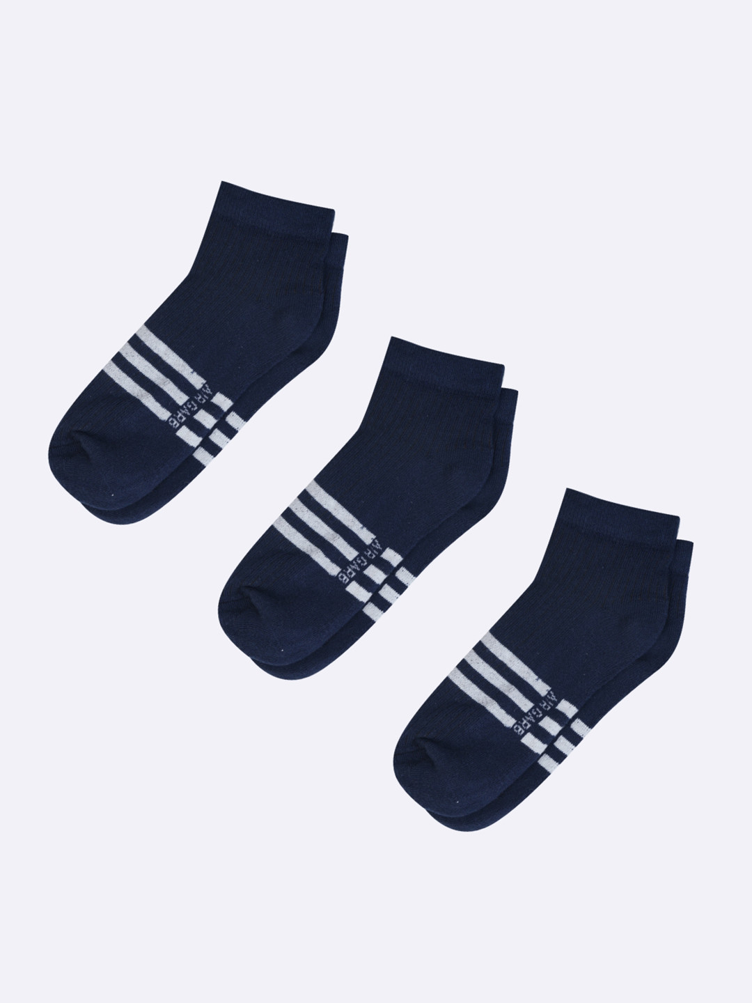 AIR GARB Pack of 3 Blue Low Ankle  with Striped Pattern Socks
