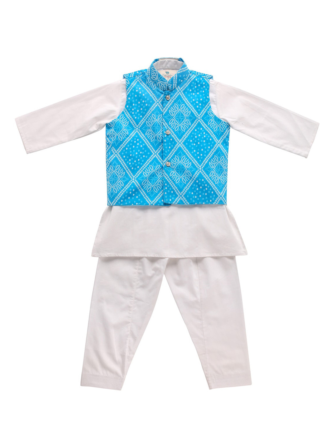 Cute Couture Boys Band Collar Straight Kurta with Pyjamas & Jacket