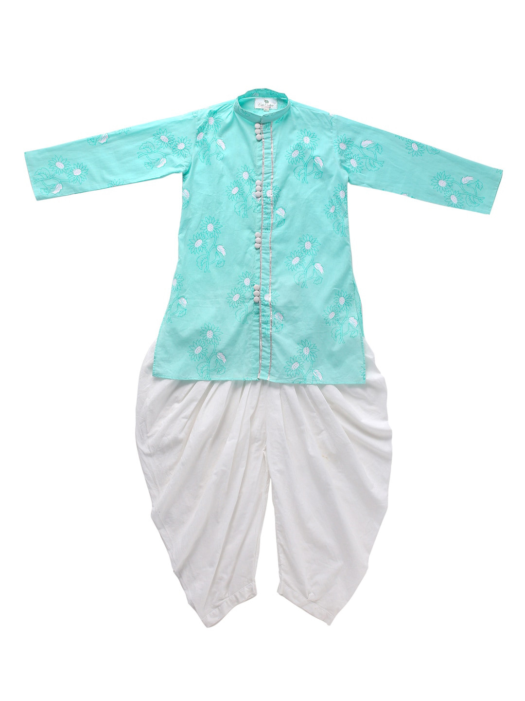 Cute Couture Boys Floral Printed Regular Gotta Patti Kurta with Dhoti Pants