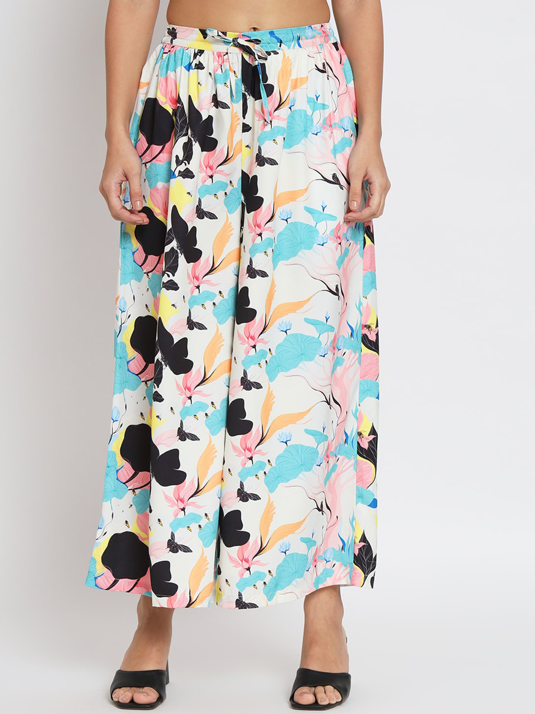 angloindu Abstract Printed Wide Leg Palazzos