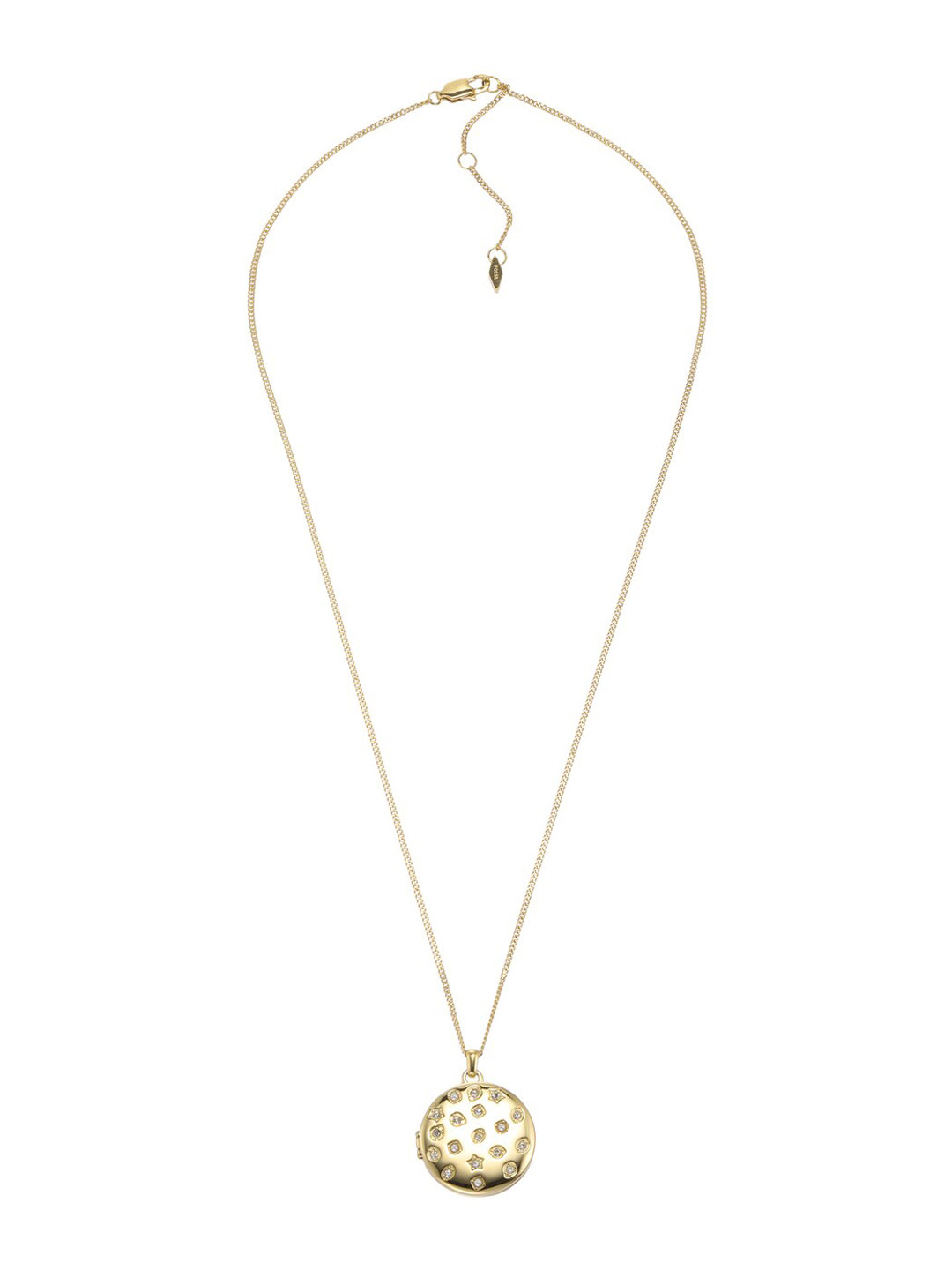 Fossil Stainless Steel Crystal-Studded Round-Shaped Pendant With Chain