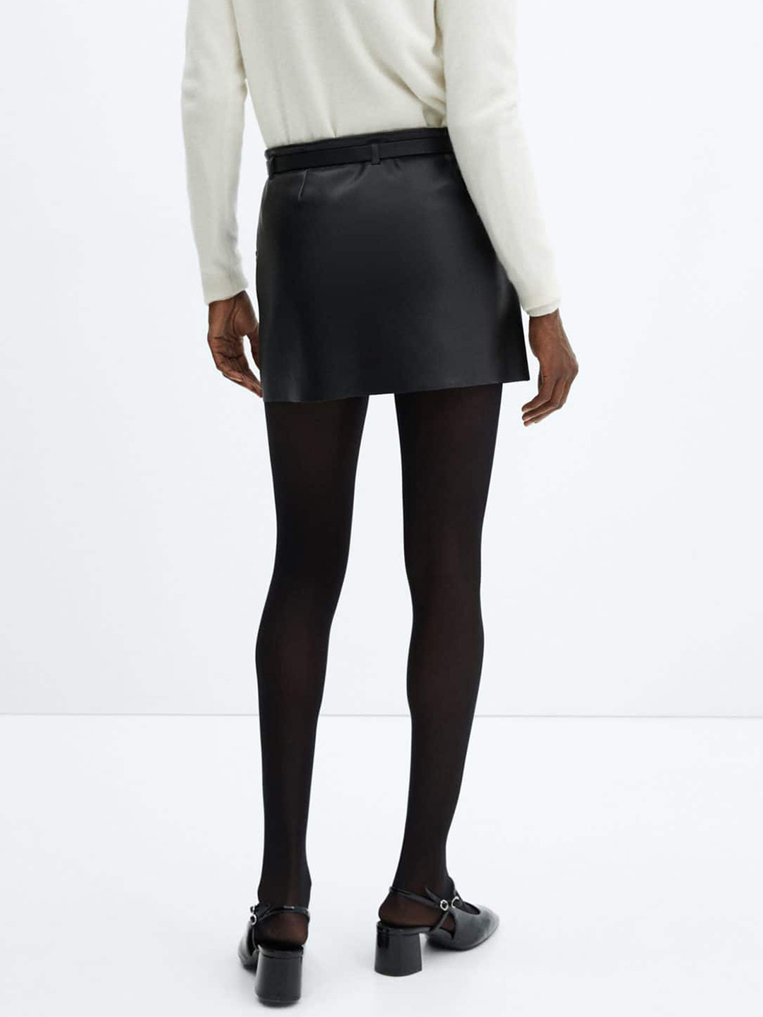 MANGO Faux Leather Straight Mini Skirt with Belt